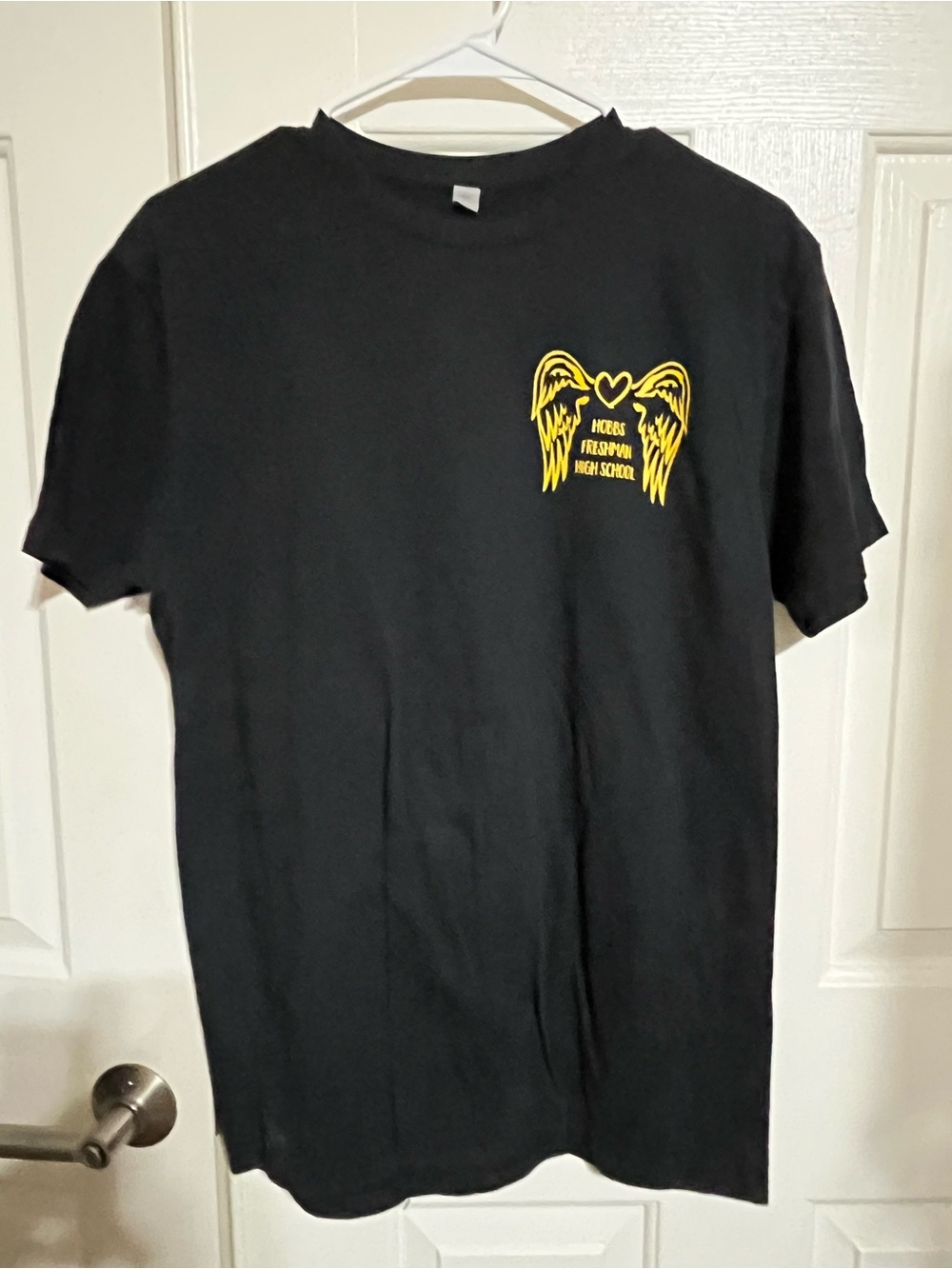 Black Short-Sleeve Tee with Yellow Wing Graphic